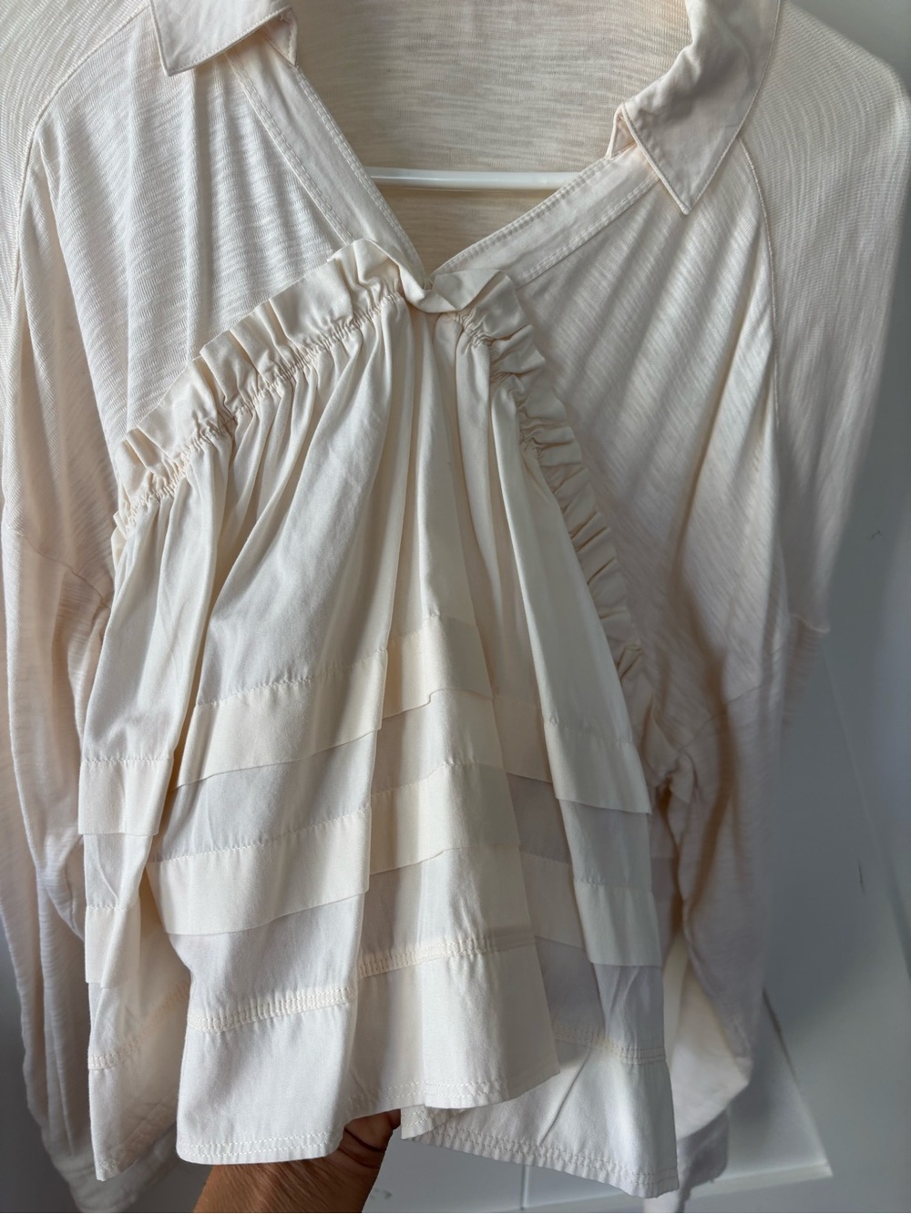 Pilcro Cream Ruffle-Front Collared Blouse - Picture 6 of 7